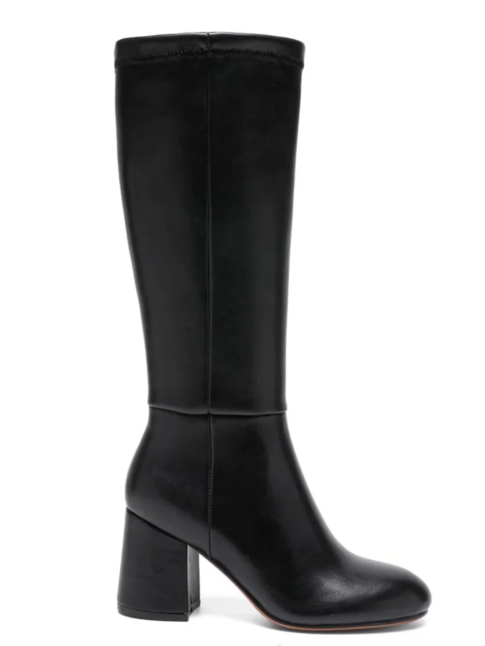 Fjqnxgy Size 9.5 Boots Knee High PU Leather Black Almond Toe Chunky Heel Zipper